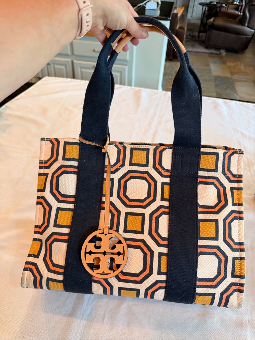 Tory Burch David Hicks Design Octagon Canvas Tote with Circular Charm - Picture 10 of 10
